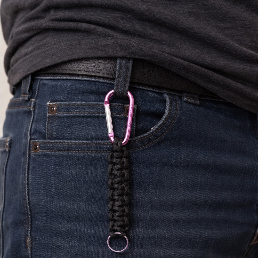 Black Paracord Keychain with Purple Carabiner and Purple Key Ring | 7 inches